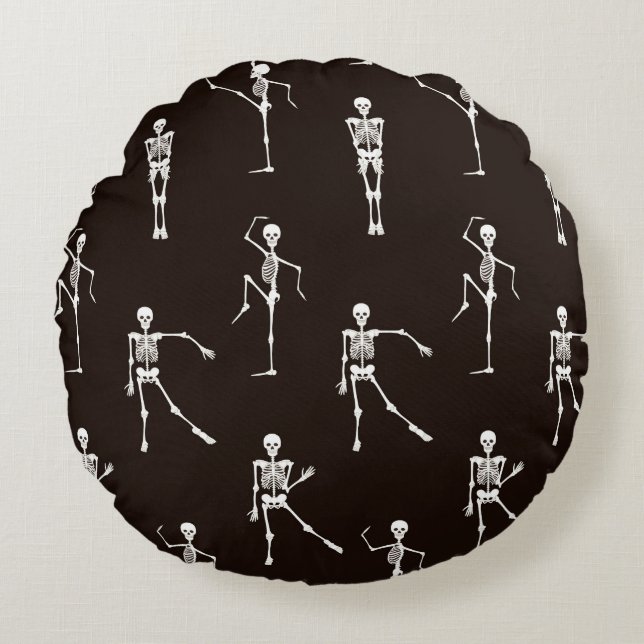 Dancing Skeletons: Quirky Seamless Background Round Pillow (Front)