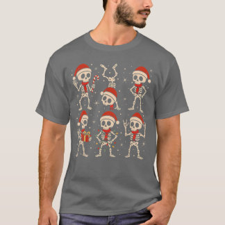 Dancing Skeletons Santa Hat Xmas Skeleton Rock On  T-Shirt