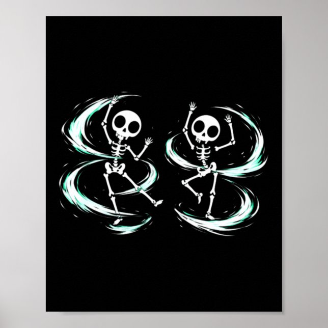 Dancing Skeletons Spooky Cute Halloween Graphic Poster (Front)