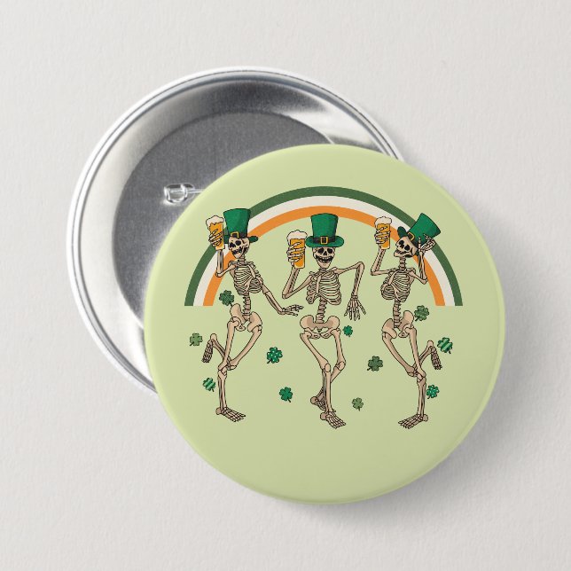 Dancing Skeletons St Patrick 3 Inch Round Button (Front & Back)