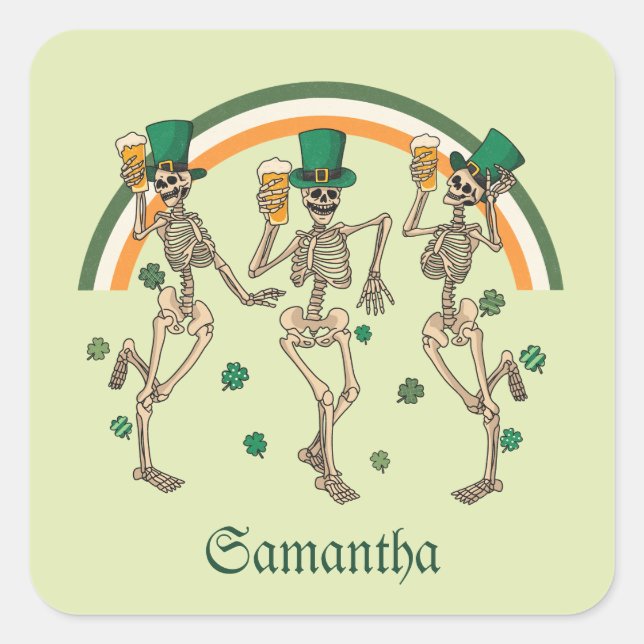 Dancing Skeletons St Patrick Square Sticker (Front)