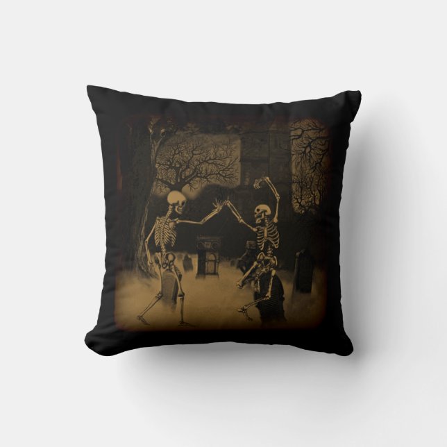 Dancing Skeletons Throw Pillow (Front)