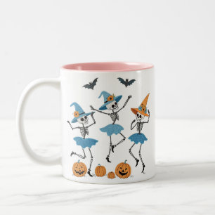 Dancing Skeletons & Witches Embroidery Halloween Two-Tone Coffee Mug
