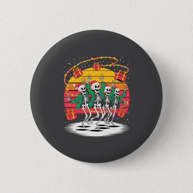 Dancing Skeletons With Santa Hats Christmas Lights 2 Inch Round Button (Front)