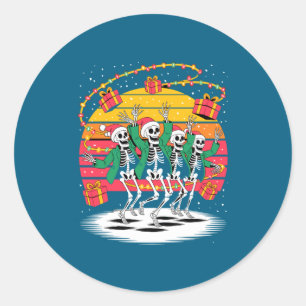 Dancing Skeletons With Santa Hats Christmas Lights Classic Round Sticker