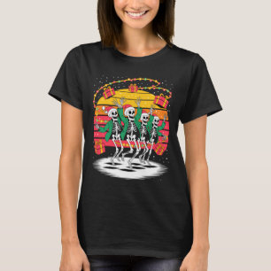 Dancing Skeletons With Santa Hats Christmas Lights T-Shirt