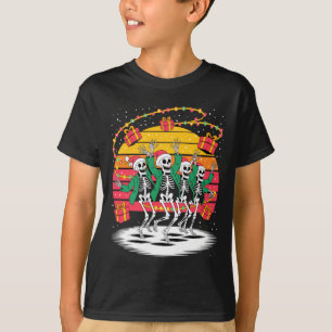 Dancing Skeletons With Santa Hats Christmas Lights T-Shirt