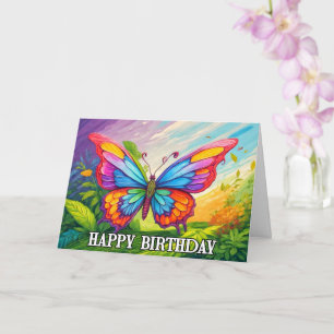 Dancing Spring Butterfly Doodle Happy Birthday Card