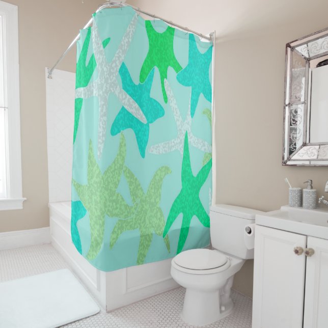 Dancing Starfish Aqua Shower Curtain (In Situ)