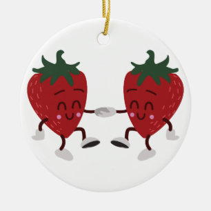 Dancing Strawberries Ceramic Ornament