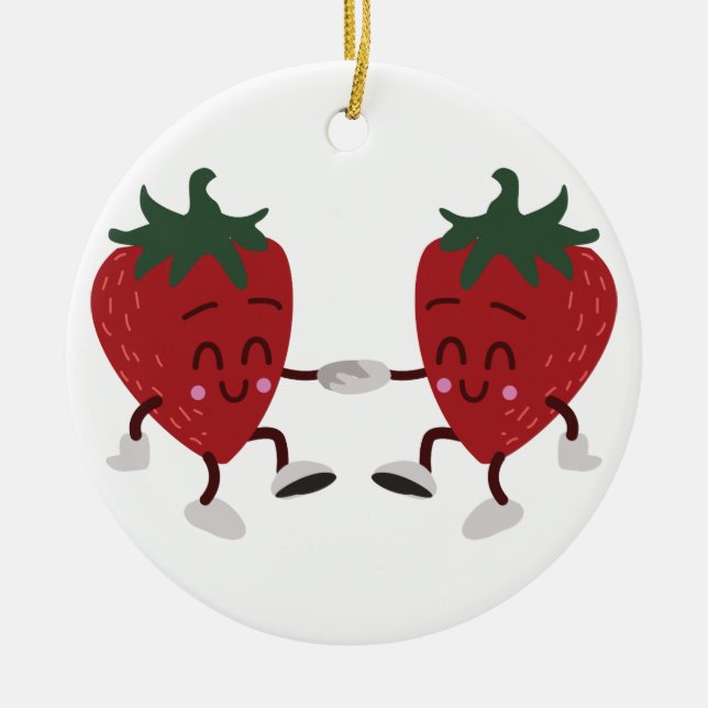 Dancing Strawberries Ceramic Ornament (Front)