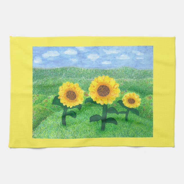 Dancing Sunflowers Kitchen Towel Yellow (Horizontal)