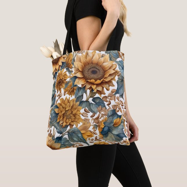 Dancing Sunflowers Pattern Design Tote Bag (Close Up)