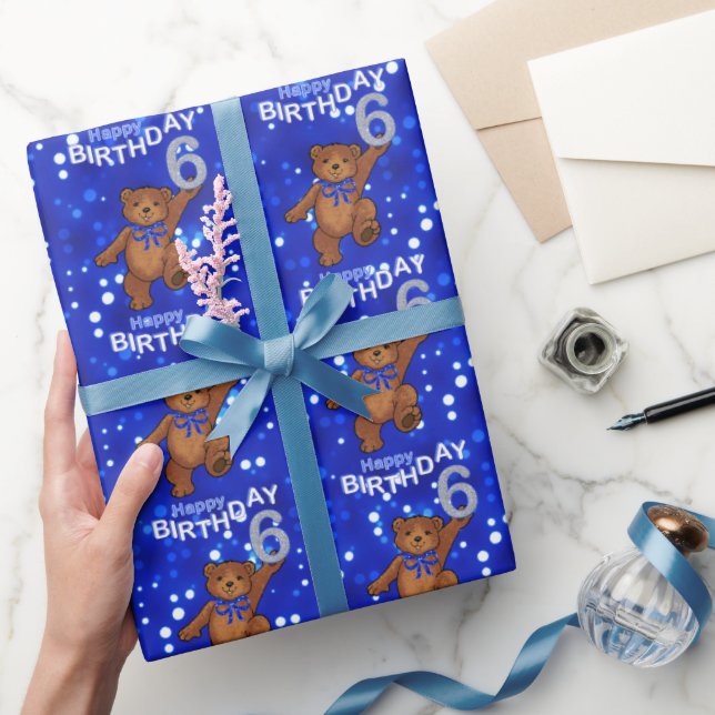 Dancing Teddy Bears 6th Birthday Wrapping Paper (Gifting)