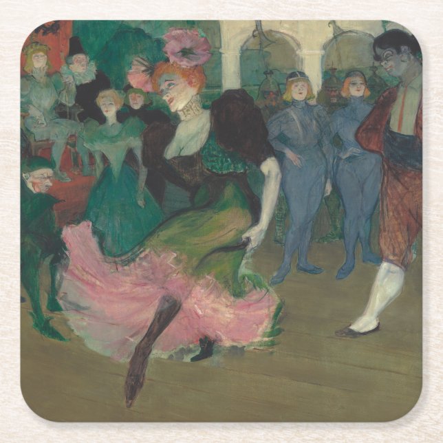 Dancing the Bolero - Toulouse-Lautrec Painting Square Paper Coaster (Front)