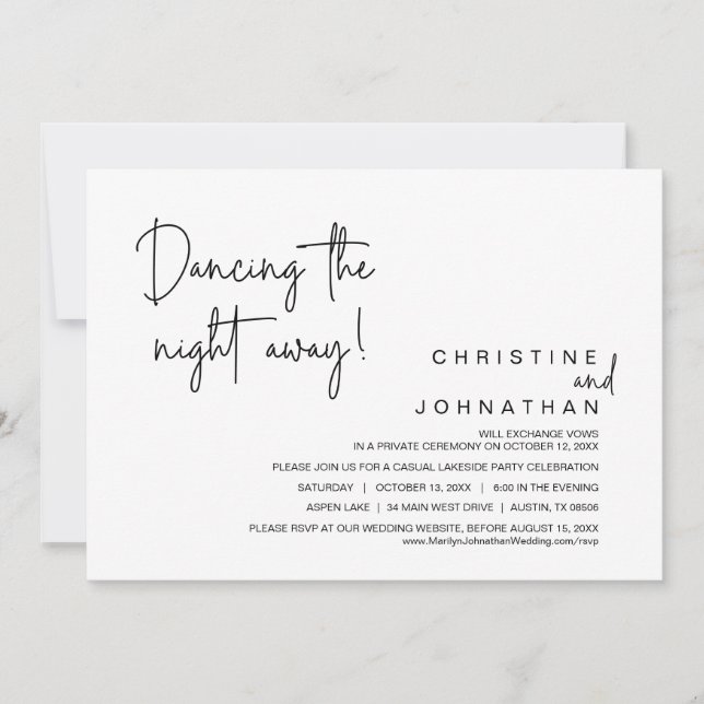Dancing The Night Away, Wedding Elopement Party Invitation (Front)