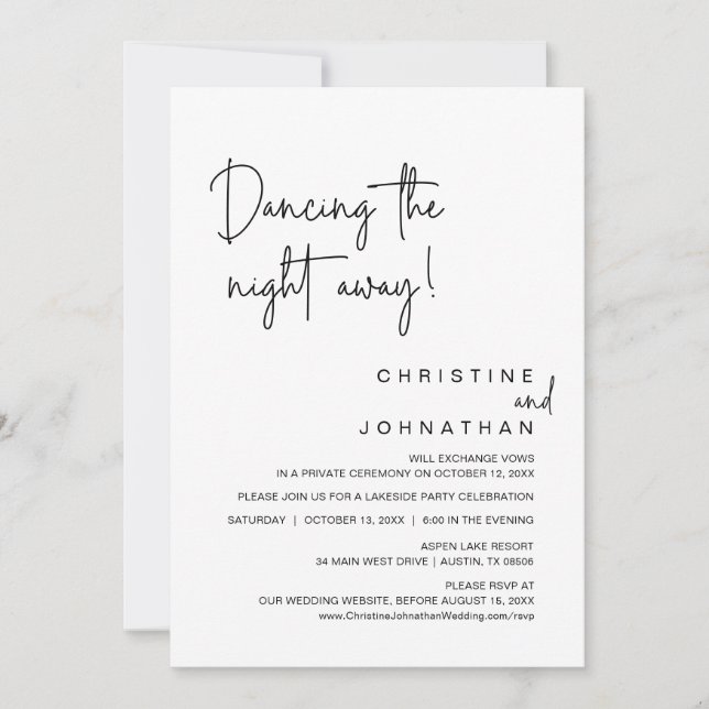 Dancing The Night Away, Wedding Elopement Party Invitation (Front)