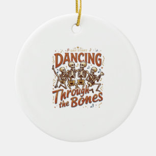Dancing Through Bones Halloween Skeletons Music Ce Ceramic Ornament