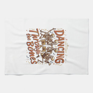 Dancing Through Bones Halloween Skeletons Music Ce Kitchen Towel