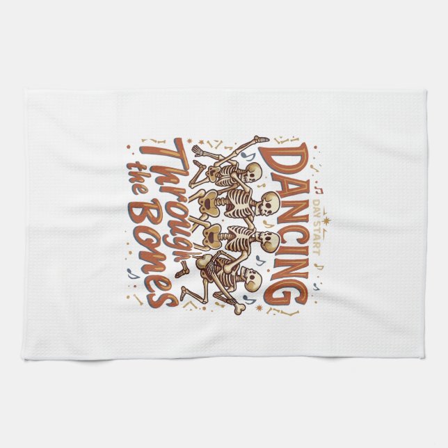 Dancing Through Bones Halloween Skeletons Music Ce Kitchen Towel (Horizontal)