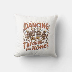 Dancing Through Bones Halloween Skeletons Music Ce Throw Pillow