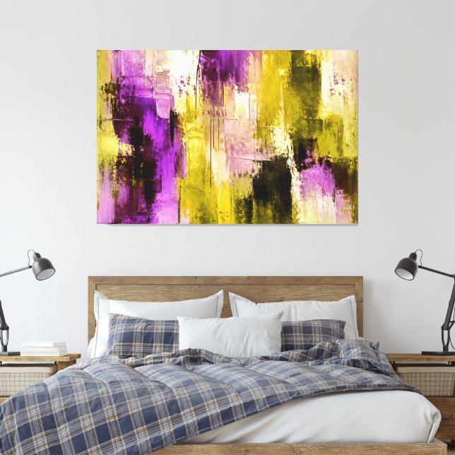 Dancing Through Violet Expressive Modern Abstract Canvas Print (Insitu(Bedroom))