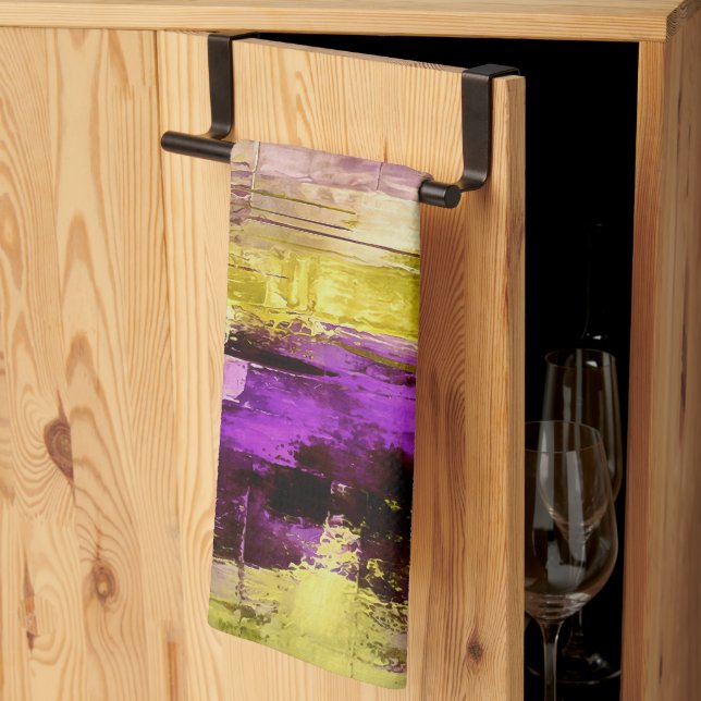 Dancing Through Violet Expressive Modern Abstract Kitchen Towel (Thirds Fold)