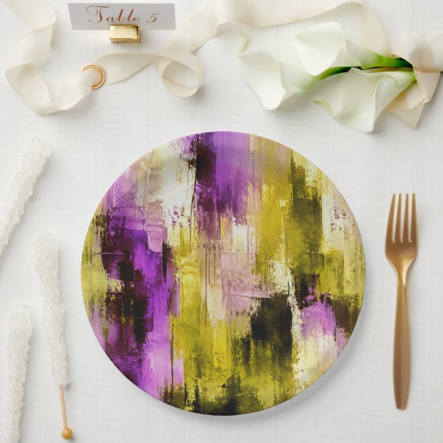Dancing Through Violet Expressive Modern Abstract Paper Plate (Wedding)