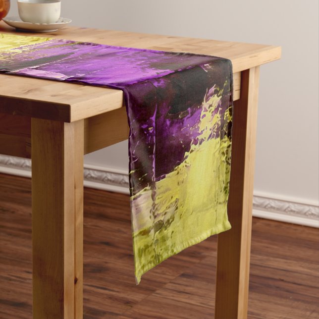 Dancing Through Violet Expressive Modern Abstract Short Table Runner (In Situ)