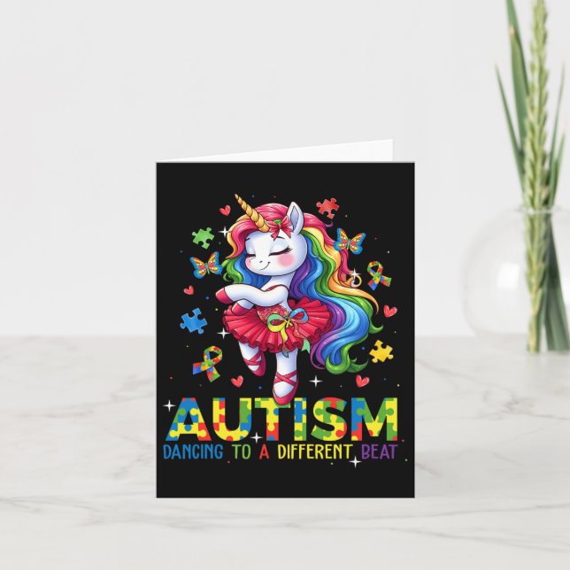 Dancing To Be A Different Beat Unicorn Autism Awar Card (Front)
