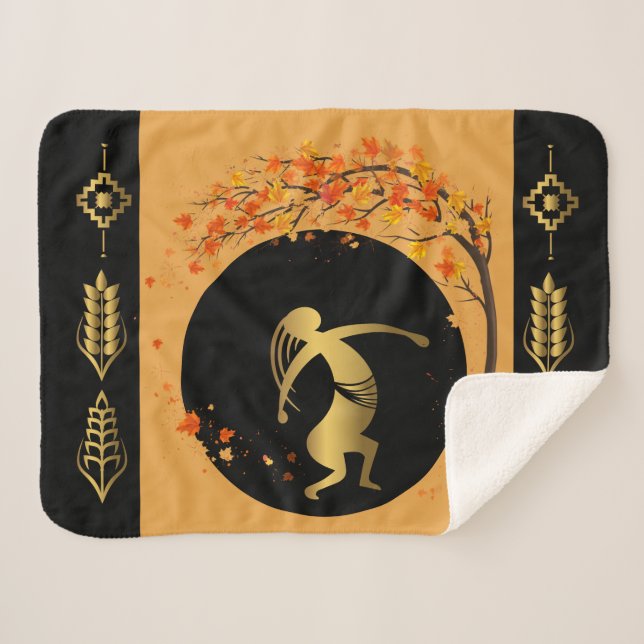 Dancing Tree Fall Leaves Kokopelli  Sherpa Blanket (Front (Horizontal))