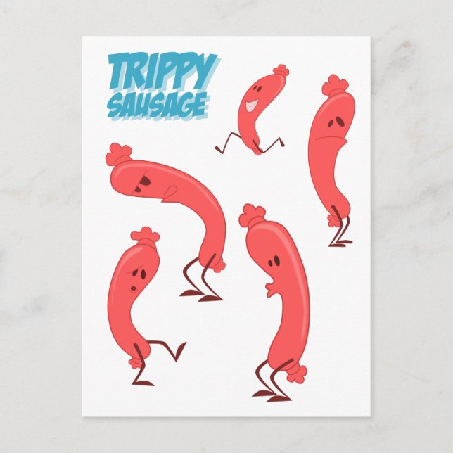 Dancing Trippy Sausage Cartoon Character Print Postcard (Front)