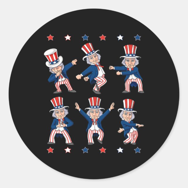 Dancing Uncle Sam 4th Of July Boys Kids Patriotic  Classic Round Sticker (Front)