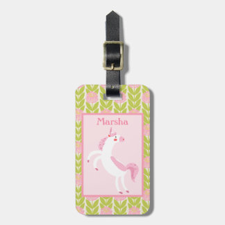 Dancing Unicorn Pink and Green Floral Backpack Luggage Tag