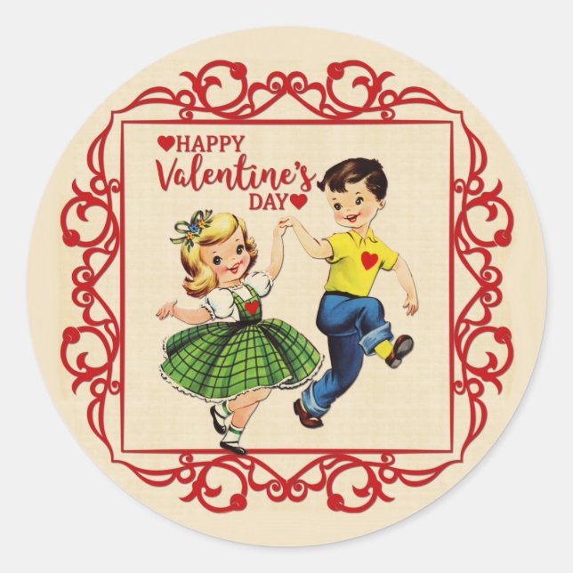 Dancing Valentine Sweethearts Classic Round Sticker (Front)
