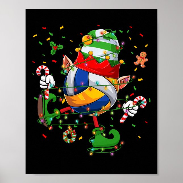 Dancing Volleyball Ball Elf Hat Scute Ss Cute Sss  Poster (Front)