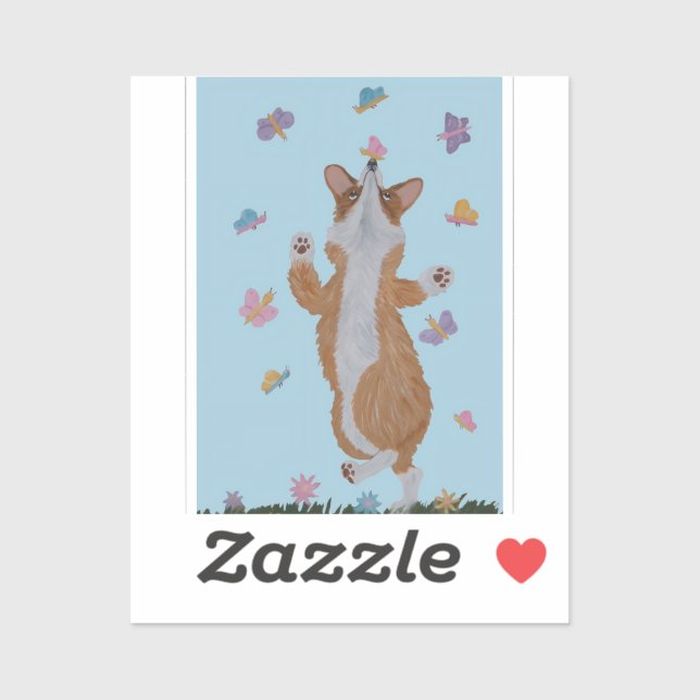 Dancing  Welsh Corgi with Butterflies (Sheet)
