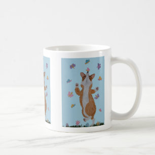 Dancing Welsh Corgi with Butterflies Coffee Mug