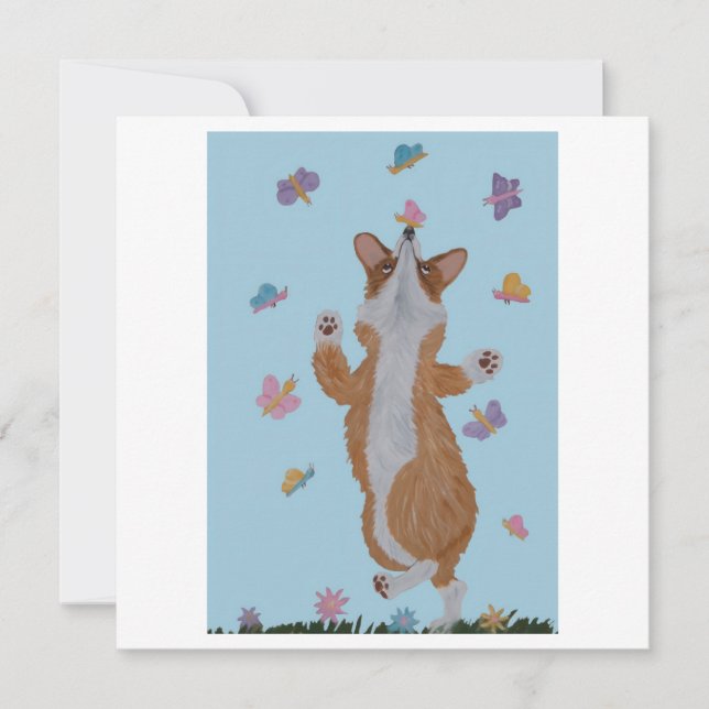 Dancing Welsh Corgi with Butterflies Invitation (Front)