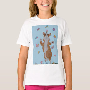 Dancing Welsh Corgi with Butterflies T-Shirt