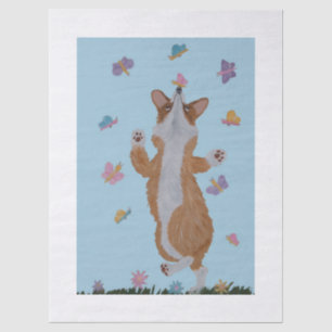 Dancing Welsh Corgi with Butterflies Tissue Paper