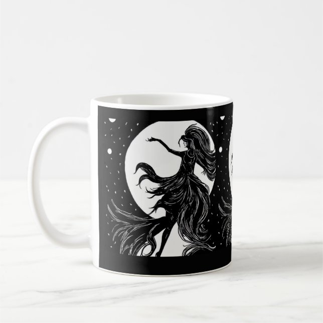 dancing witch in moonlight halloween fun  coffee mug (Left)