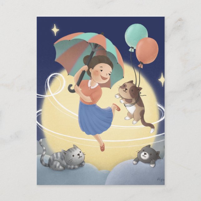 Dancing with Cats at Moonlit Night Postcard (Front)