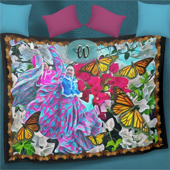 Dancing with Flowers & Butterflies PV01 Fleece Blanket (Creator Uploaded)
