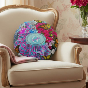 Dancing with Flowers & Butterflies PV01 Round Pillow