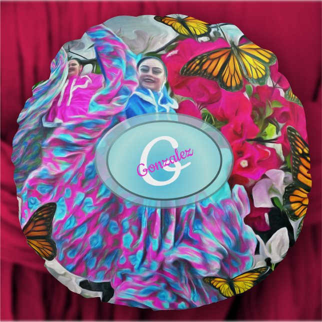 Dancing with Flowers & Butterflies PV01 Round Pillow (Creator Uploaded)