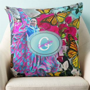 Dancing with Flowers & Butterflies PV01 Throw Pillow