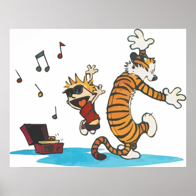 Dancing with Vinyl Phonograph Cute Hobbes Artwork  Poster (Front)
