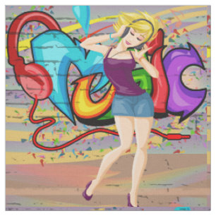Dancing Woman 4 Music Graffiti Wall Fabric