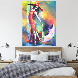 Dancing Woman with Umbrella Canvas Print
